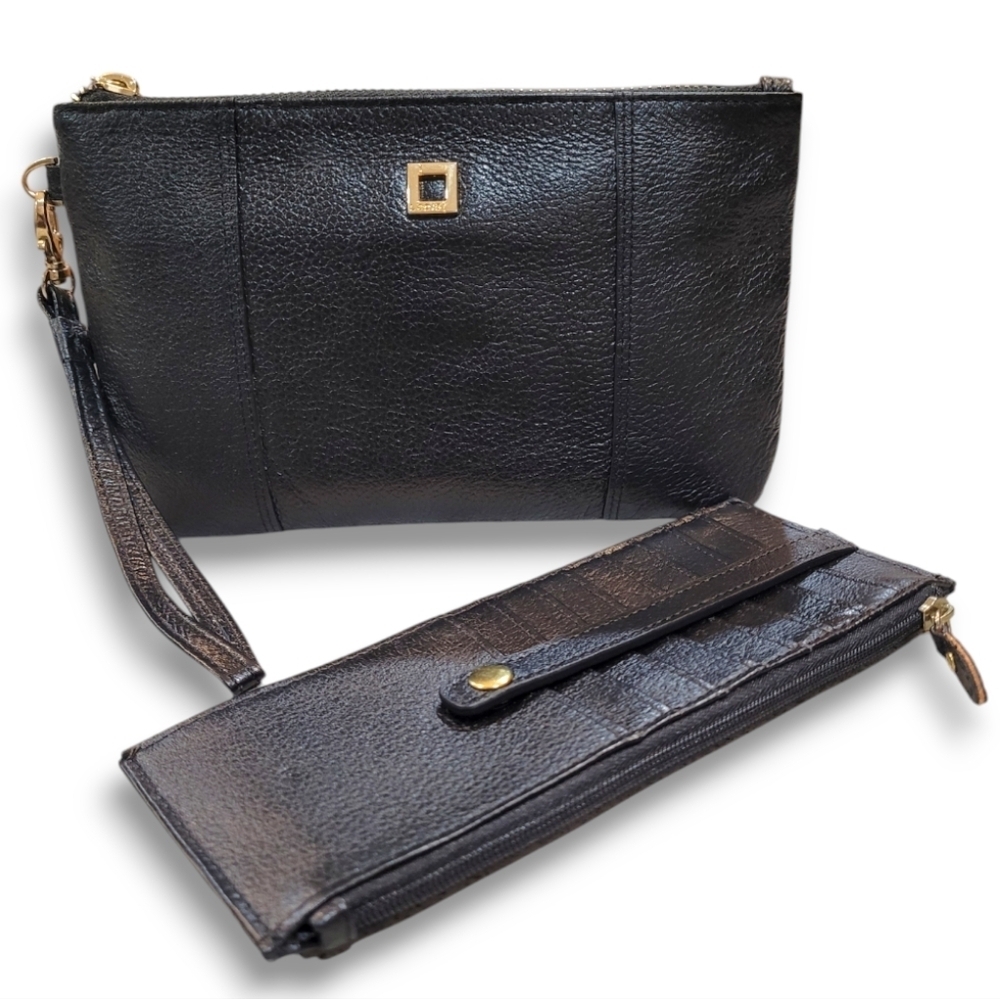 Lodis Black Leather Wristlet Wallet + Card Stacker Case